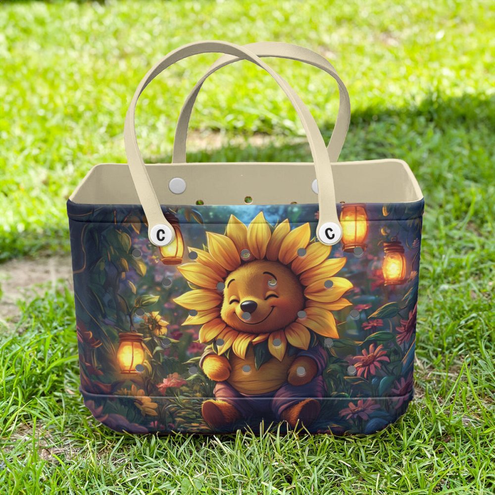 Charming Sunflower Bear Tote Bag - Cute Cartoon Design, Eco-Friendly & Spacious For Everyday Use - Image 3