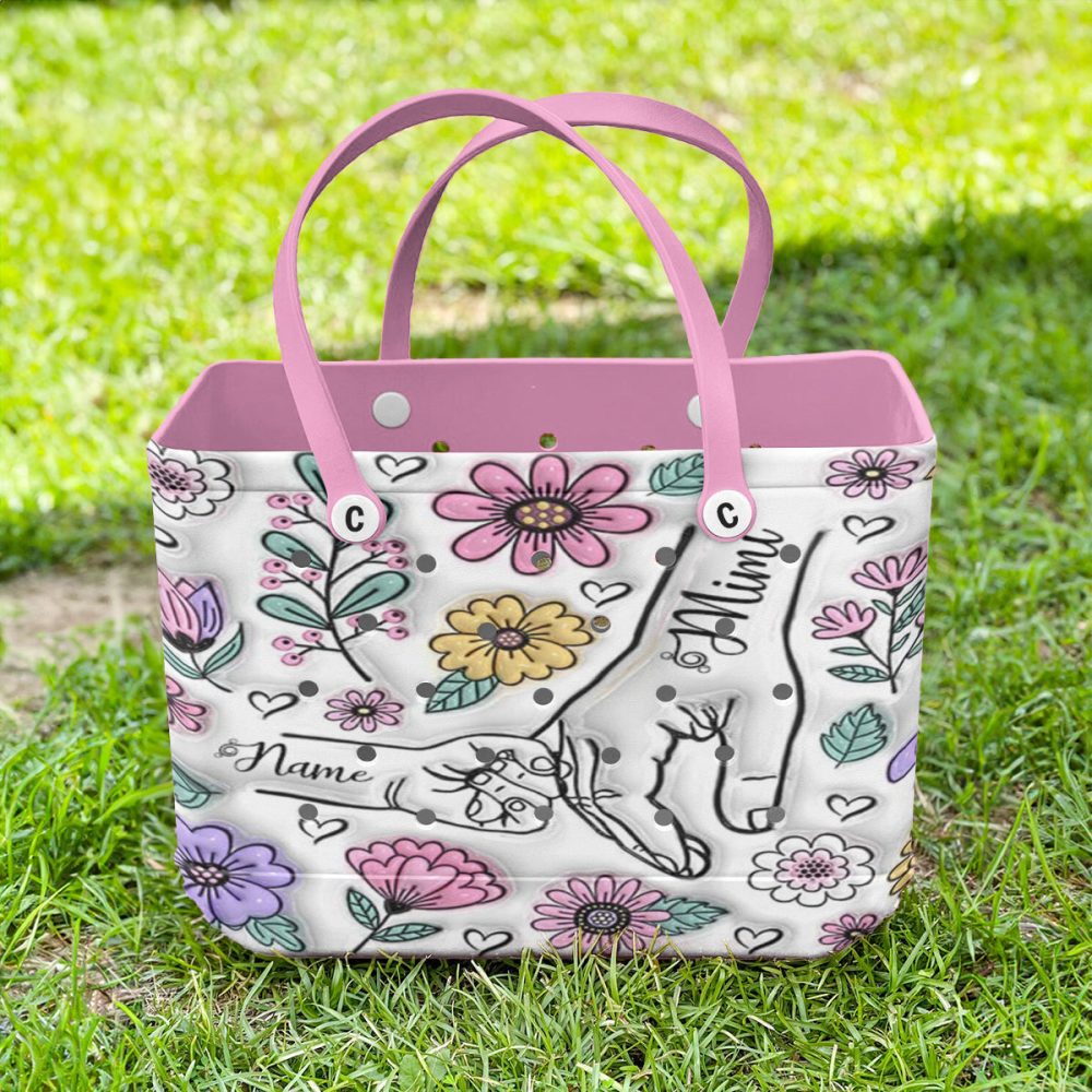 Personalized Floral Tote Bag With Pink Handles – Custom Name Design, Perfect Gift! - Image 4