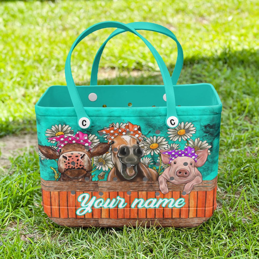 Personalized Farm Animal Tote Bag – Custom Name, Cute Cow & Pig Design, Eco-Friendly - Image 4