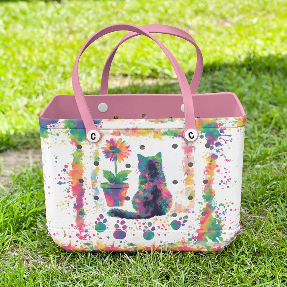 Colorful Cat & Flower Tote Bag – Waterproof, Spacious & Stylish For Everyday Use - Image 4