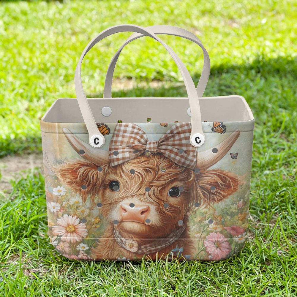 Charming Highland Cow Tote Bag With Bow - Floral Design, Durable & Stylish Handbag - Image 3