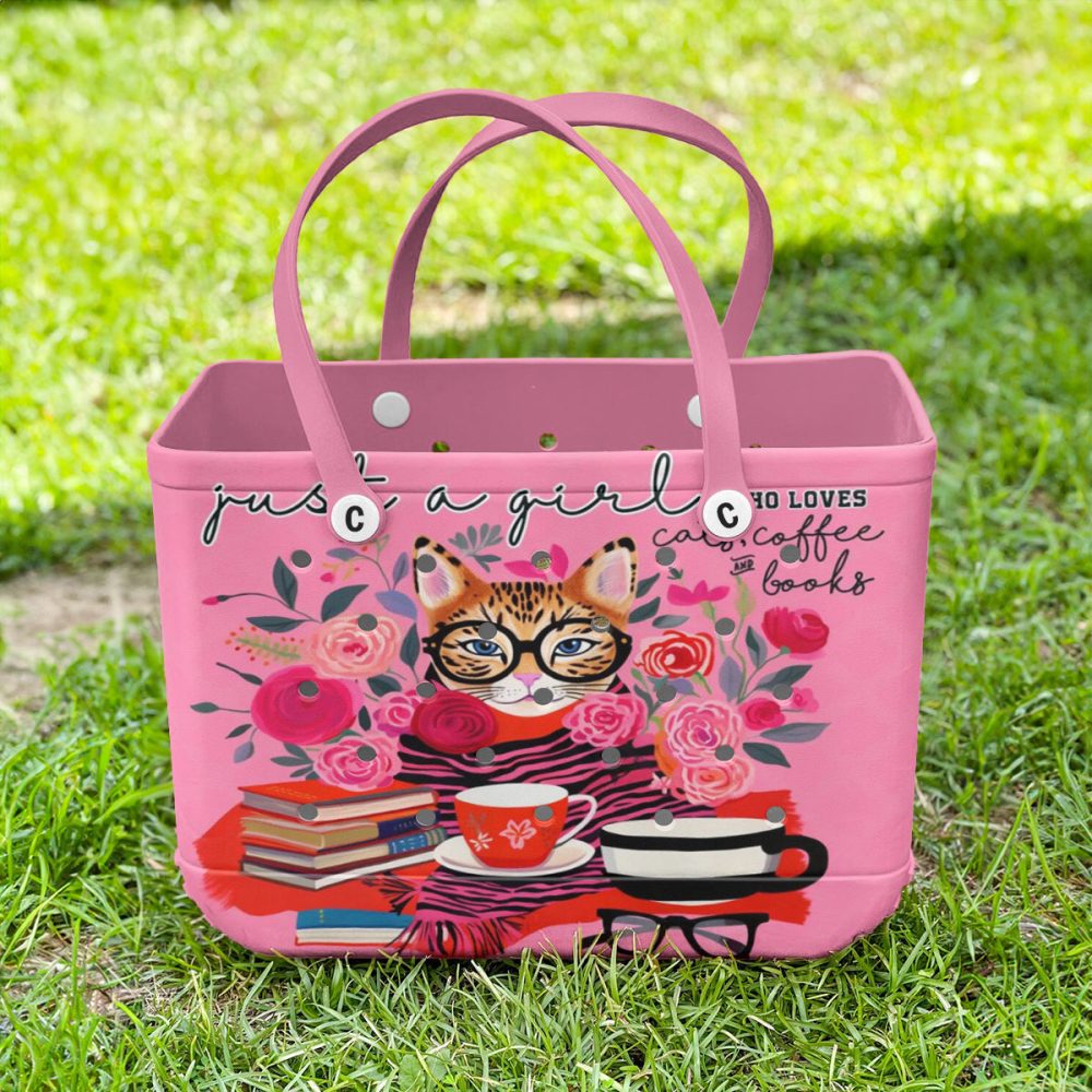 Chic Pink Tote Bag - Cat, Coffee & Books Design - Perfect For Cat Lovers! - Image 4