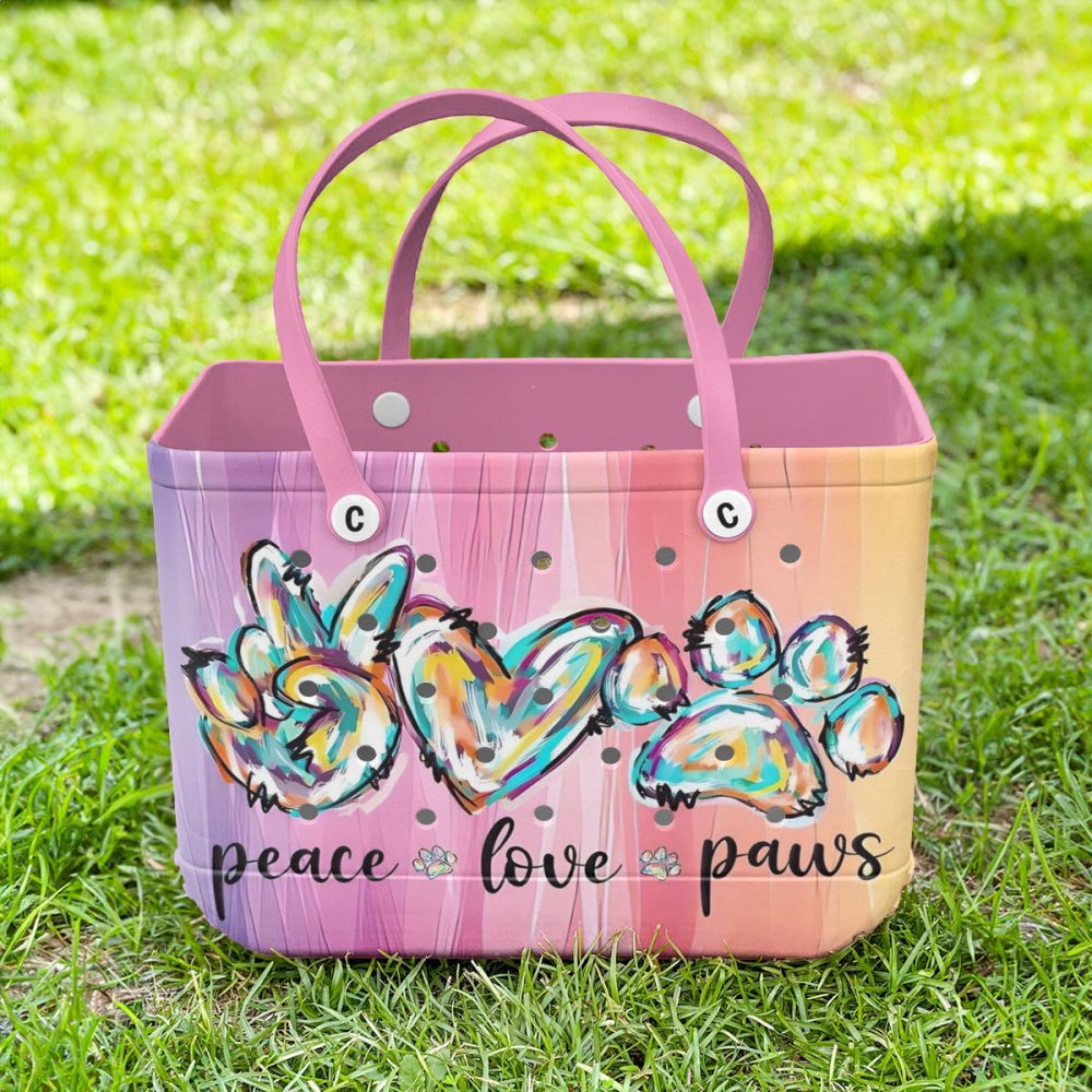 Bucket Tote Bag, Limited Edition Bogg Bag, Beach Bag Peace Love Paws - Image 4