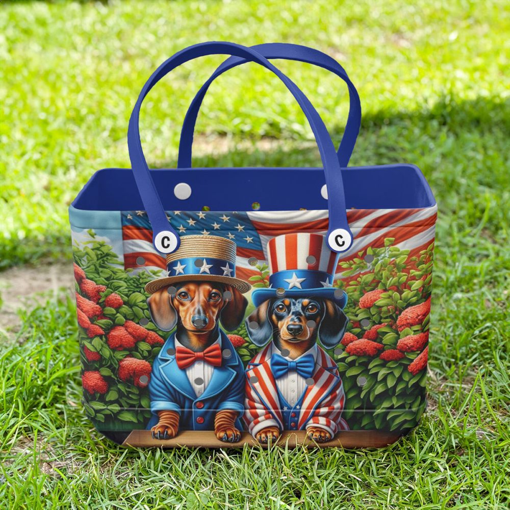 Bucket Tote Bag, Limited Edition Bogg Bag, Beach Bag Patriotic Paws - Image 2
