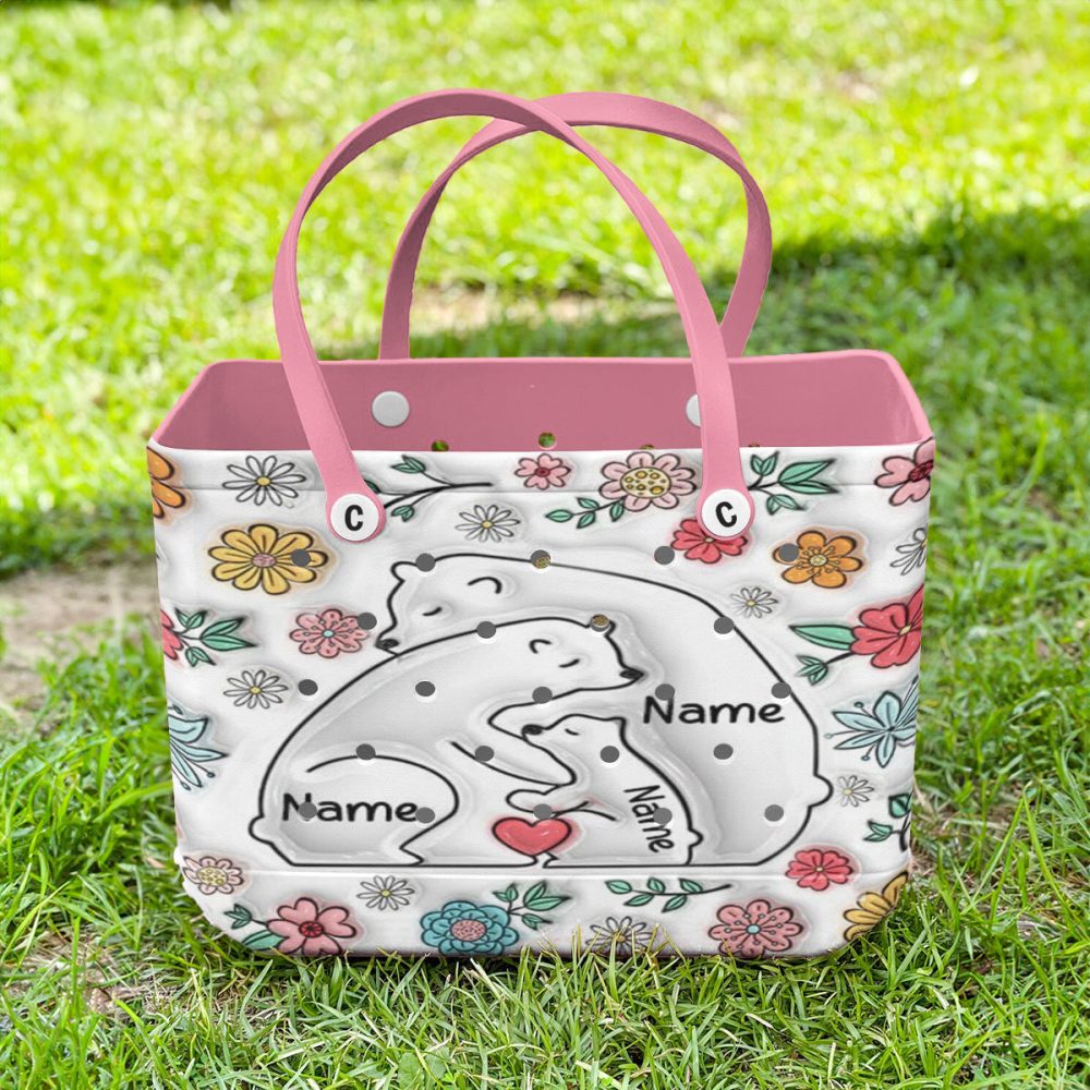 Custom Floral Bear Family Tote Bag - Personalized Gift For Mom & Kids - Stylish & Durable - Image 6