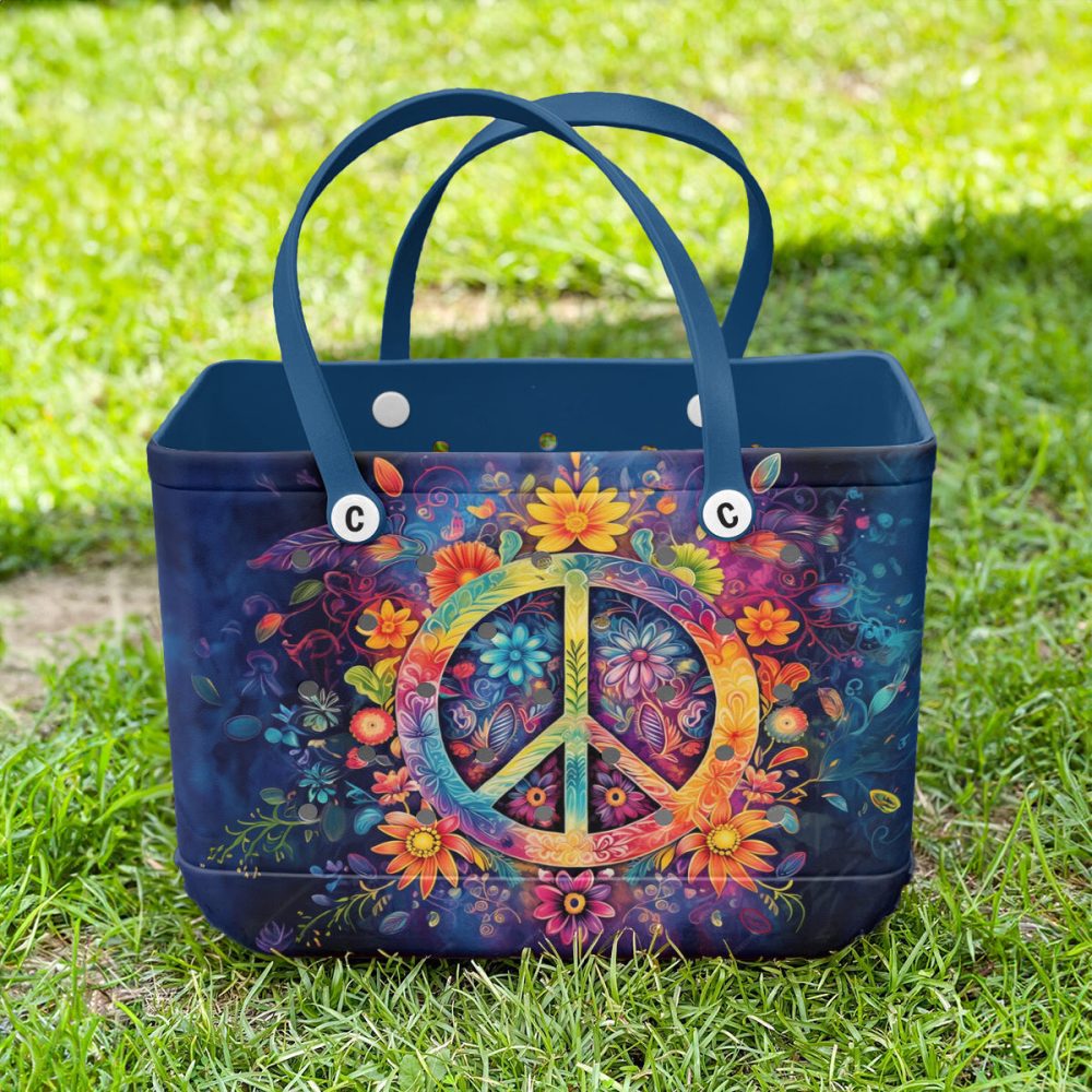 Vibrant Floral Peace Sign Tote Bag – Eco-Friendly, Stylish & Spacious - Image 3