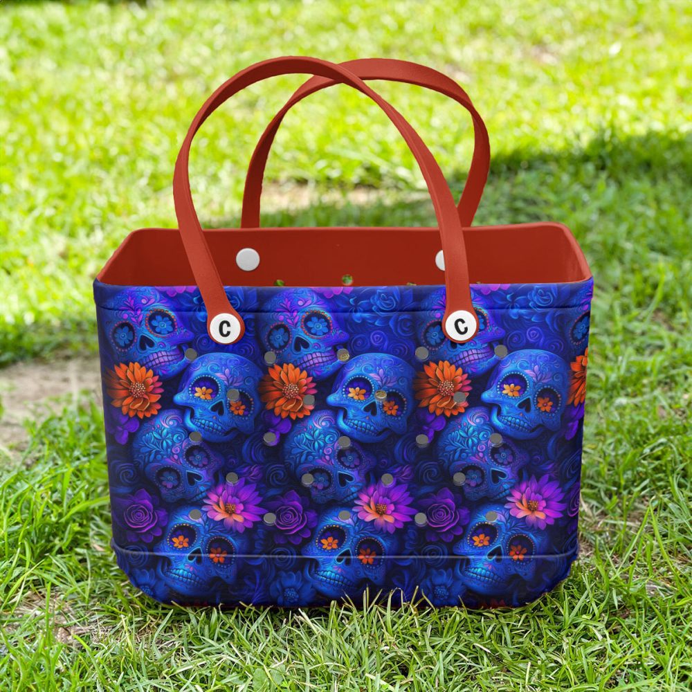 Bucket Tote Bag, Limited Edition Bogg Bag, Beach Bag Sugar Skull - Image 5