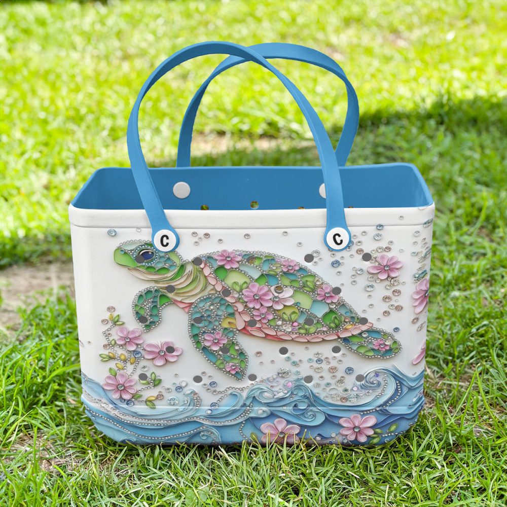 Chic Sea Turtle Tote Bag – Colorful Floral Design, Eco-Friendly Beach & Shopping Bag - Image 4