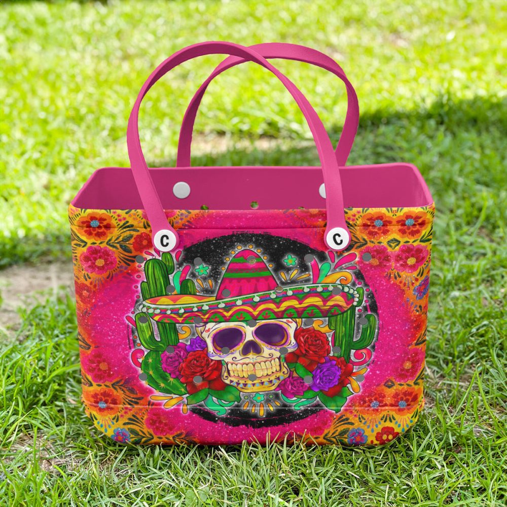 Bucket Tote Bag, Limited Edition Bogg Bag, Beach Bag Rosa Calavera - Image 4