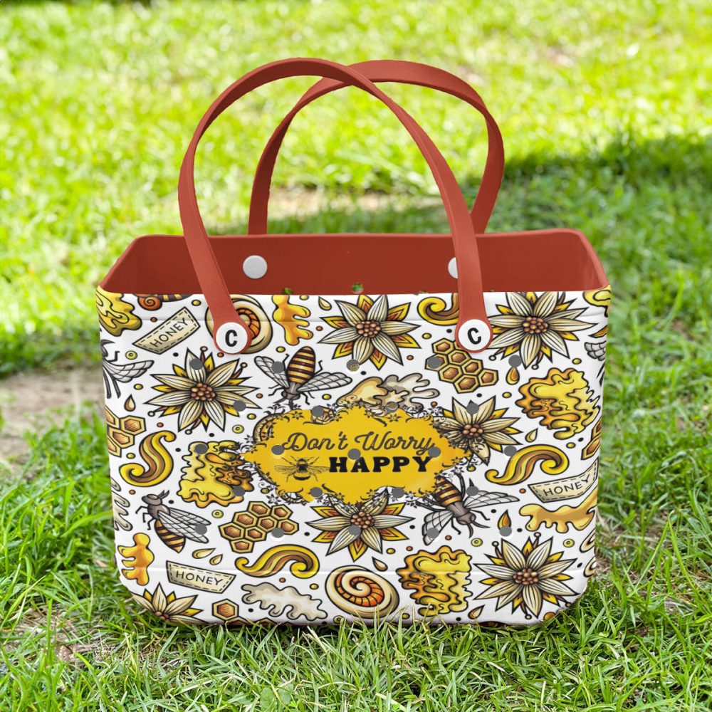 Bee Happy Tote Bag - Vibrant Floral Design, Eco-Friendly, Perfect For Shopping & Beach Days - Image 3