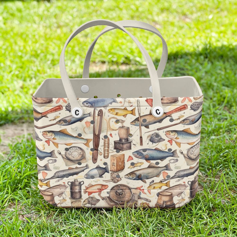 Vintage Fishing Print Tote Bag - Spacious, Durable & Stylish - Perfect For Beach, Groceries & Daily Use - Image 5