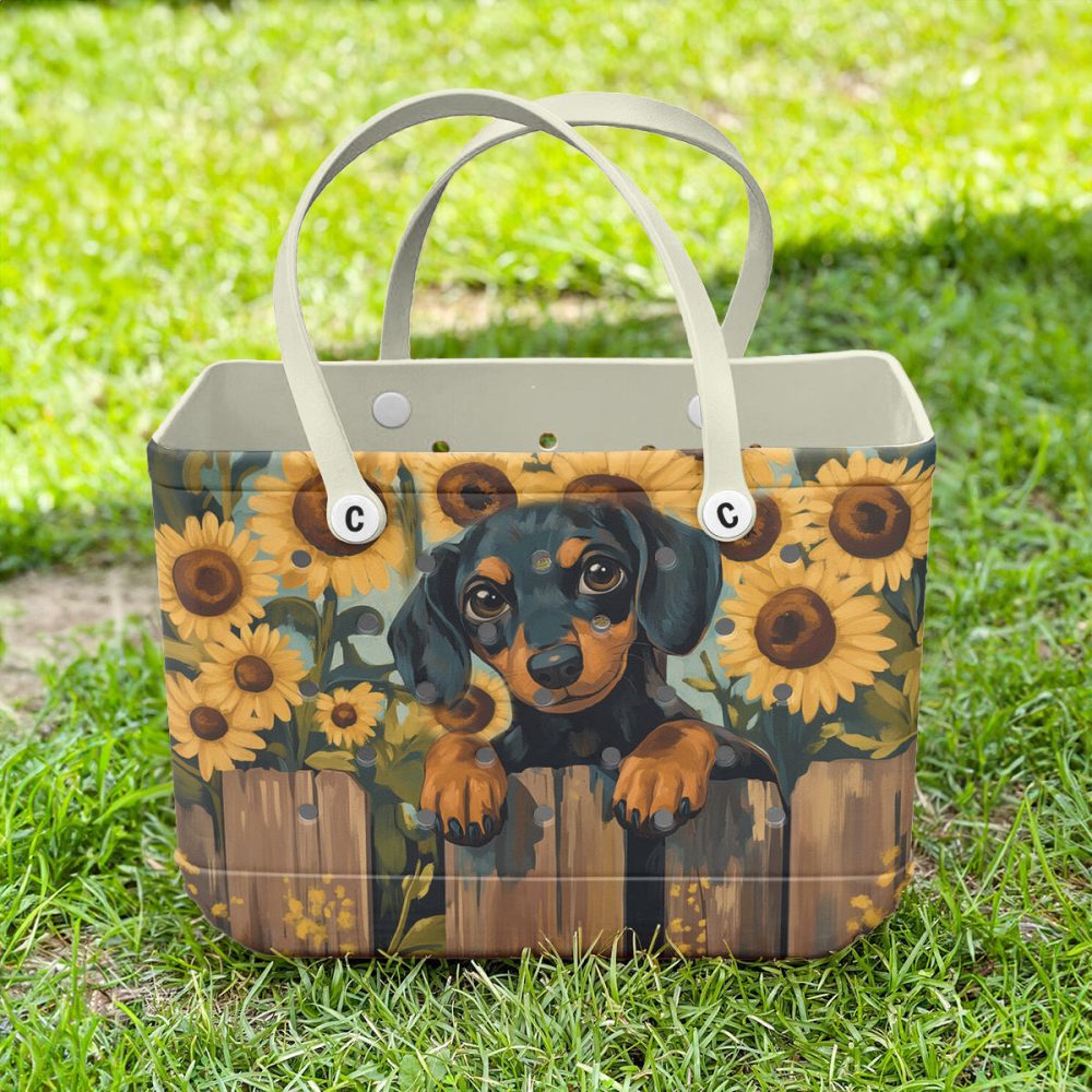 Bucket Tote Bag, Limited Edition Bogg Bag, Beach Bag Sunfloral Pup - Image 3