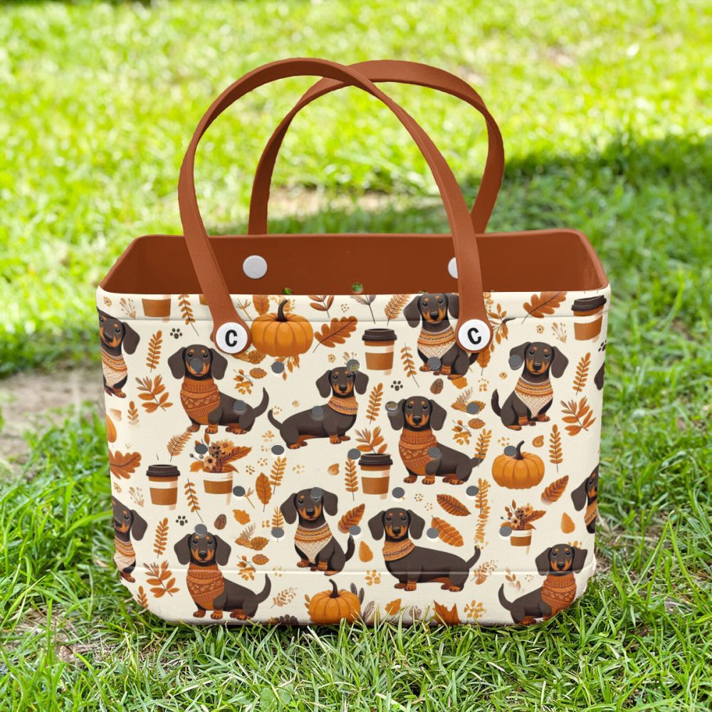 Autumn Dachshund Tote Bag – Cute Fall Dog Print Handbag For Dog Lovers - Image 3