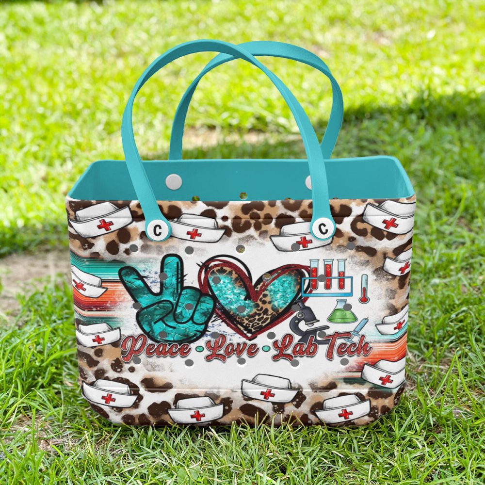 Peace Love Lab Tech Tote Bag - Stylish Nurse Gift With Leopard Print & Teal Accents - Image 5