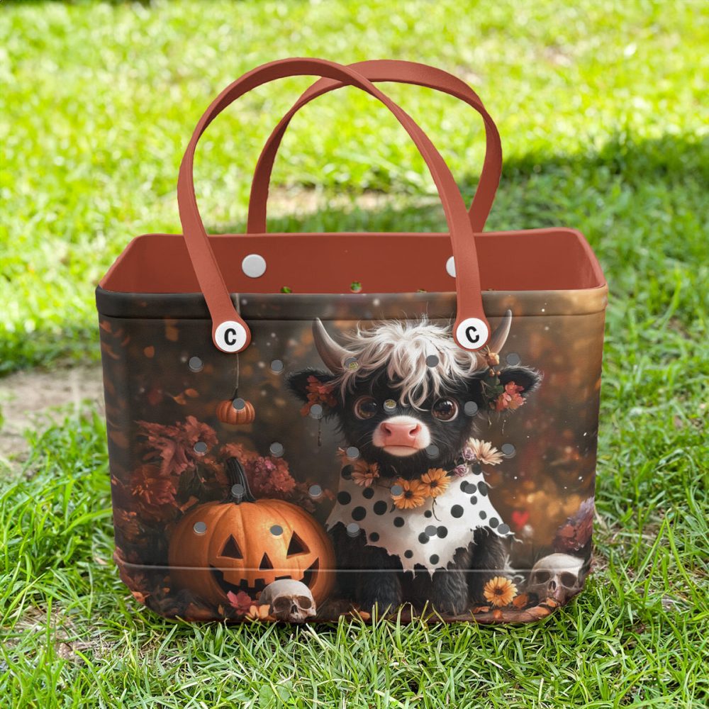 Bucket Tote Bag, Limited Edition Bogg Bag, Beach Bag Spooky Cow - Image 2