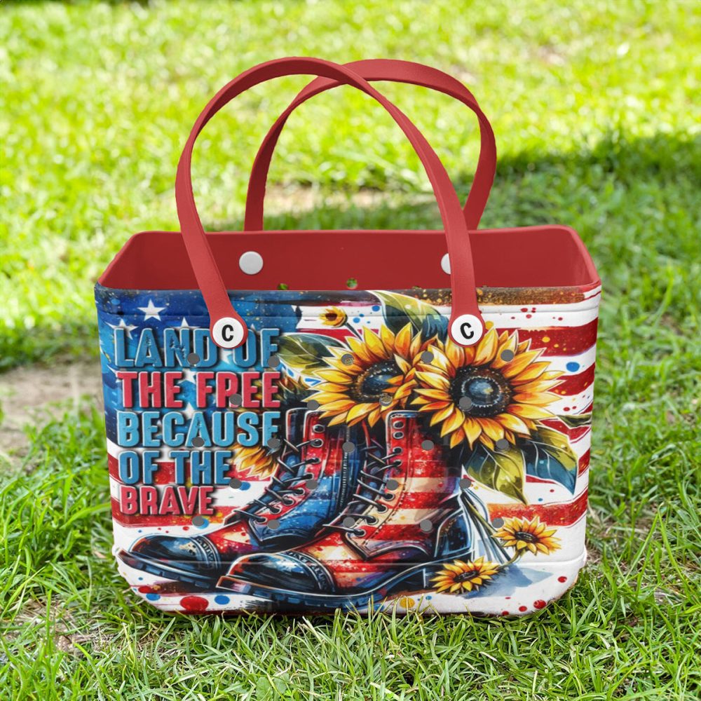 Patriotic Sunflower Tote Bag - Vibrant Usa Design With Boots & Flag Print - Image 5