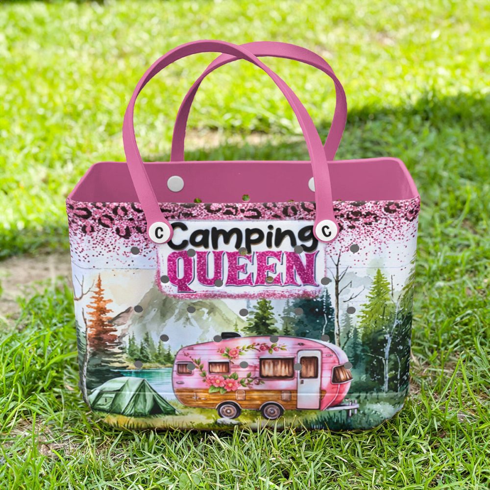 Camping Queen Tote Bag – Stylish Outdoor Adventure Essential With Pink Glitter Design - Image 5