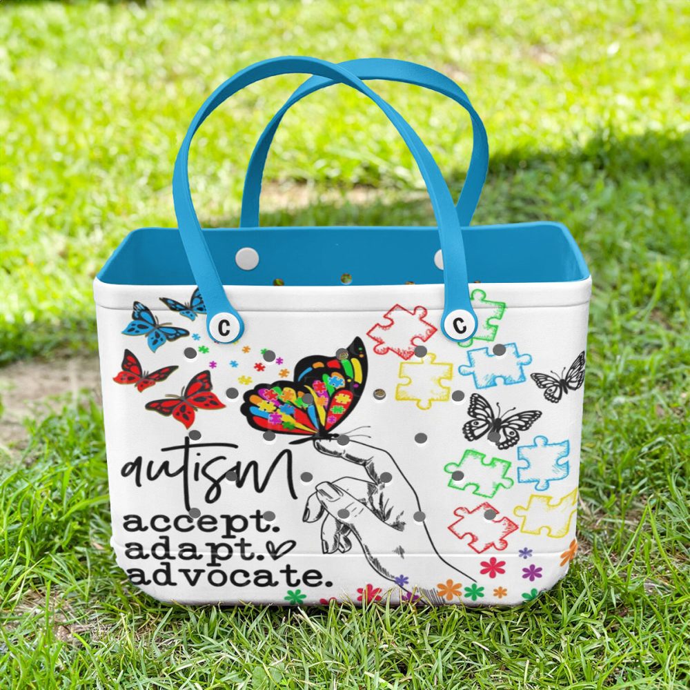 Colorful Autism Tote Bag - Embrace, Adapt, Advocate With Puzzle & Butterfly Design - Perfect For Everyday Use - Image 4
