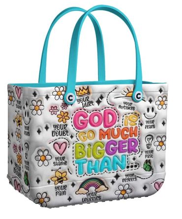 Colorful Inspirational Tote Bag - 'God Is Bigger' Design, Durable & Stylish For Everyday Use