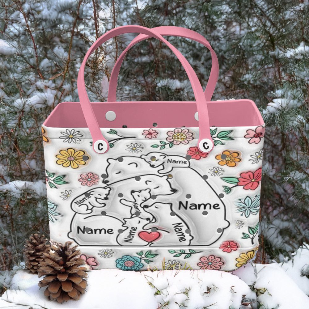 Custom Floral Bear Family Tote Bag - Personalized Gift For Mom & Kids - Stylish & Durable - Image 4