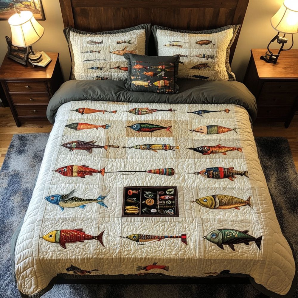 Tackle Box Dreams 3-Piece Quilted Bedding Set