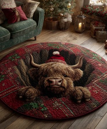 Tartan Highland Cow Quilted Round Mat