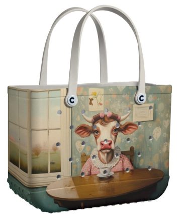 Bucket Tote Bag, Limited Edition Bogg Bag, Beach Bag Tea Time Cow