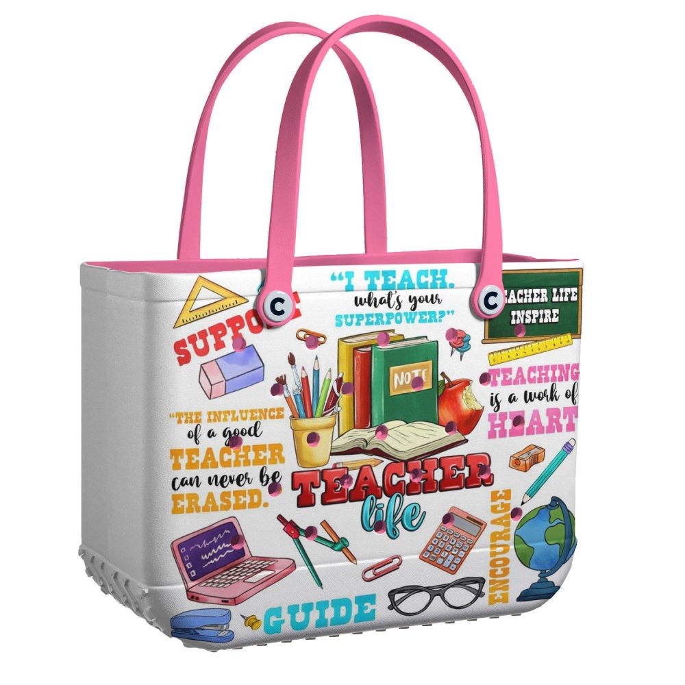 Colorful Teacher Tote Bag - Inspirational Quotes & Supplies Design - Perfect Gift For Teachers!