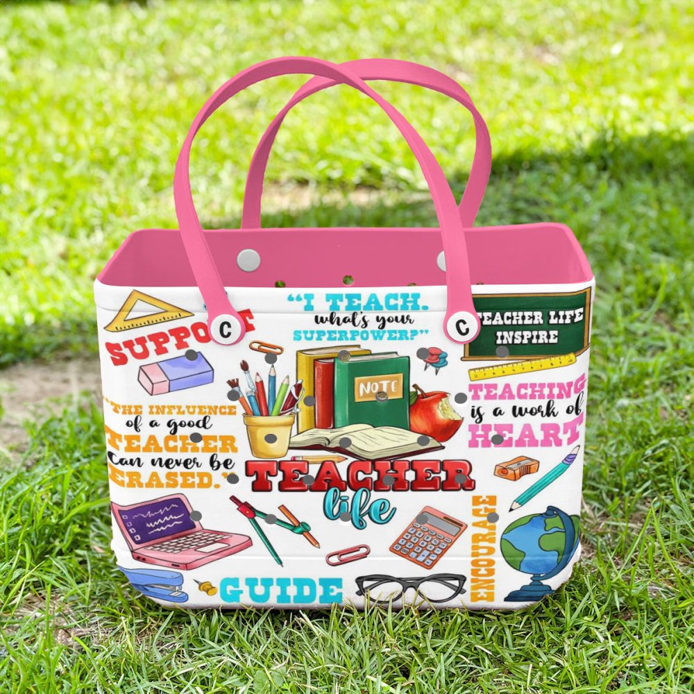 Colorful Teacher Tote Bag - Inspirational Quotes & Supplies Design - Perfect Gift For Teachers! - Image 2