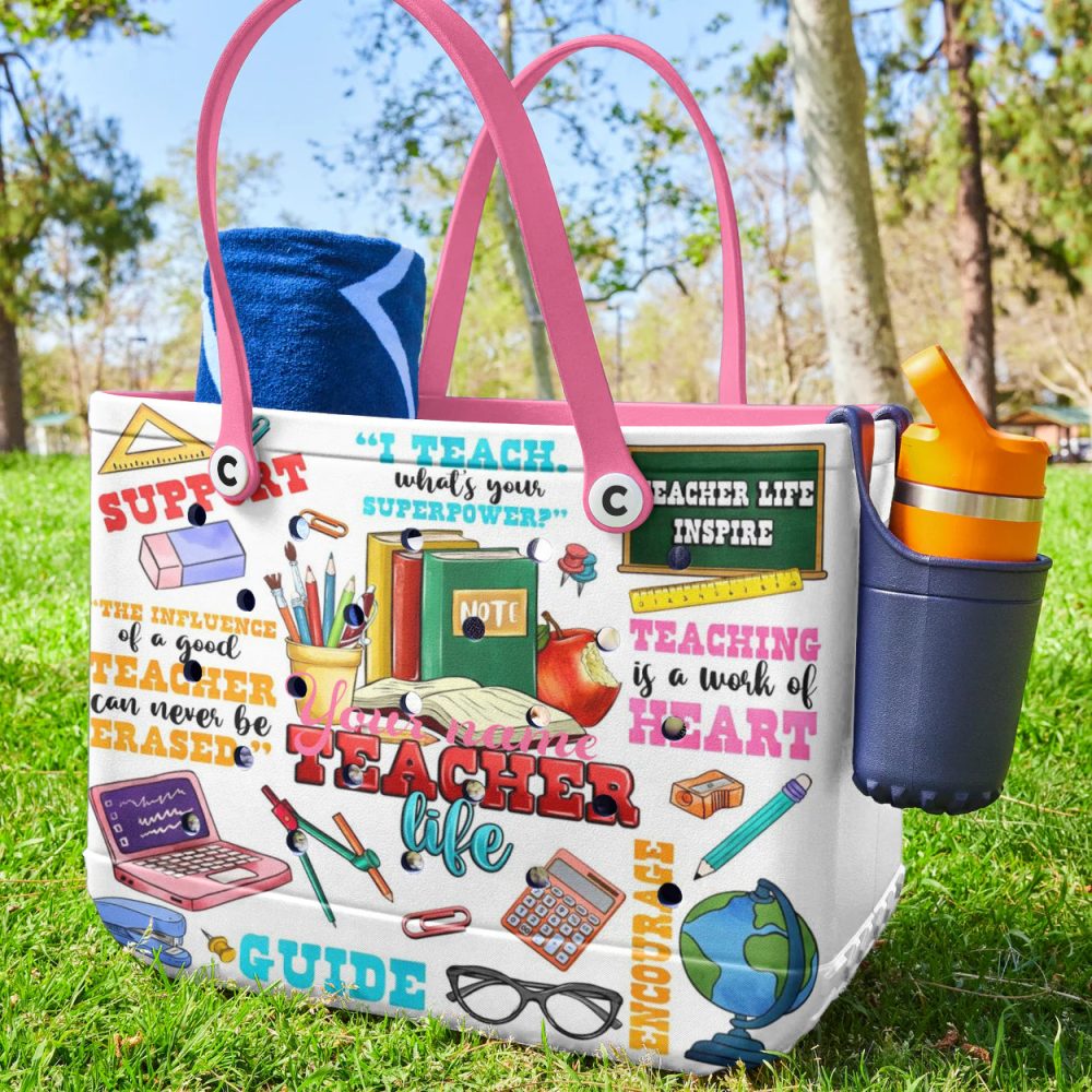 Colorful Teacher Tote Bag - Inspirational Quotes & Supplies Design - Perfect Gift For Teachers! - Image 3