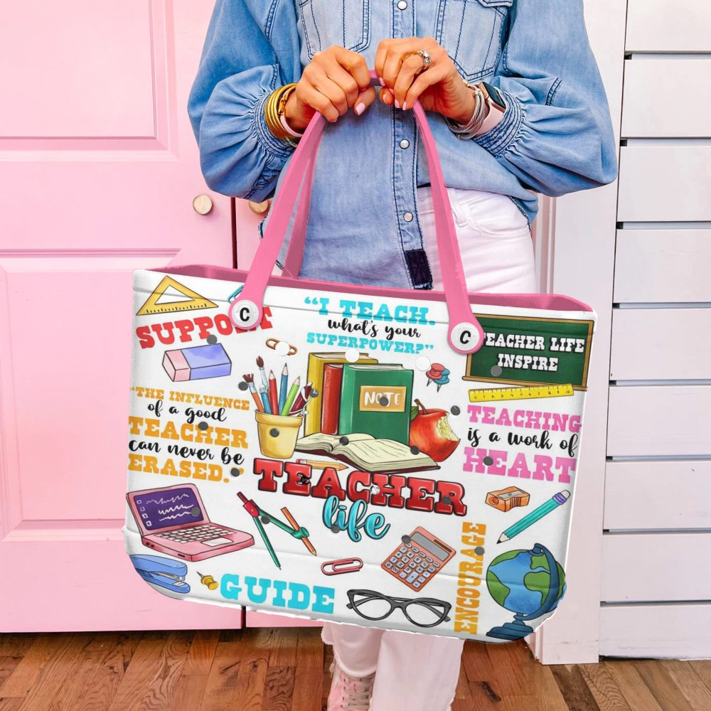 Colorful Teacher Tote Bag - Inspirational Quotes & Supplies Design - Perfect Gift For Teachers! - Image 5