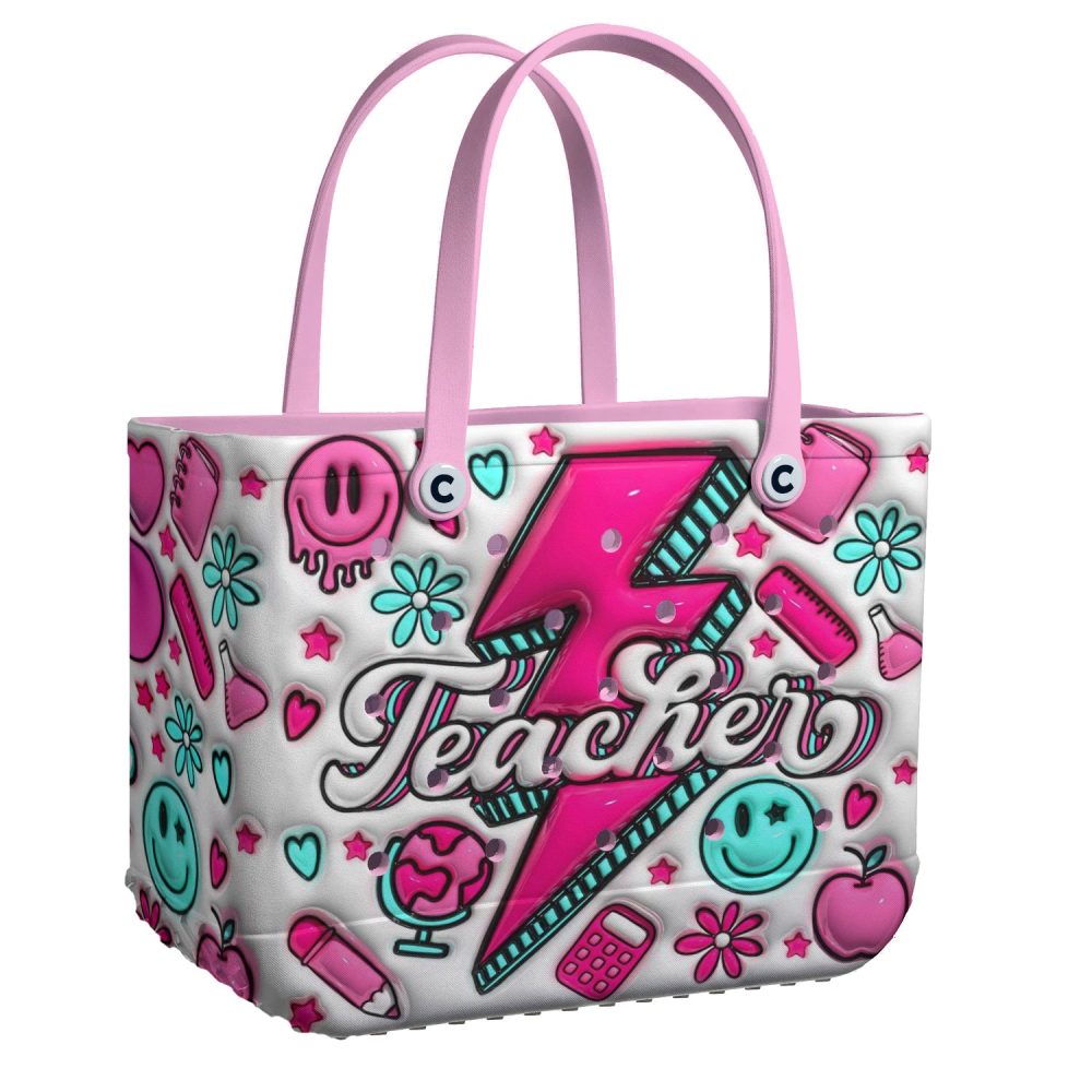 Colorful Teacher Tote Bag With Fun Graphics - Perfect For School & Everyday Use