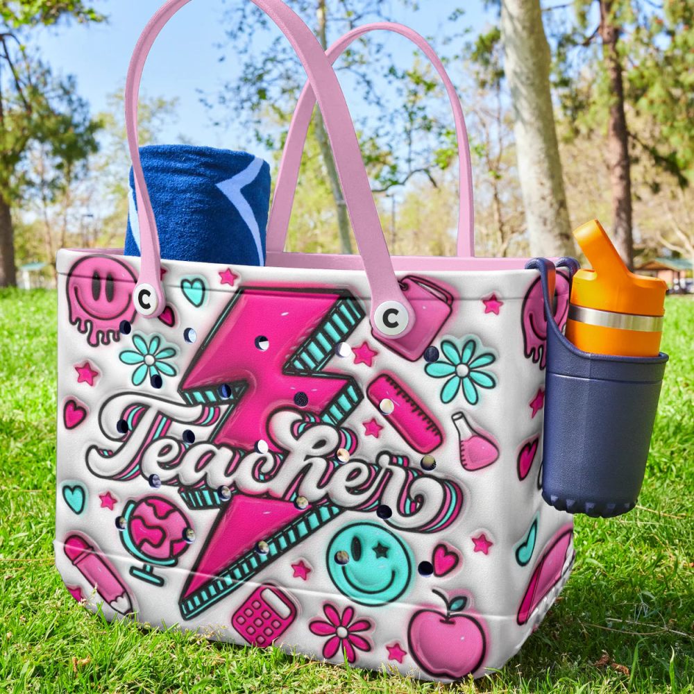Colorful Teacher Tote Bag With Fun Graphics - Perfect For School & Everyday Use - Image 2