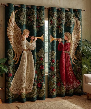 Teal Angel Grace Quilted Curtains