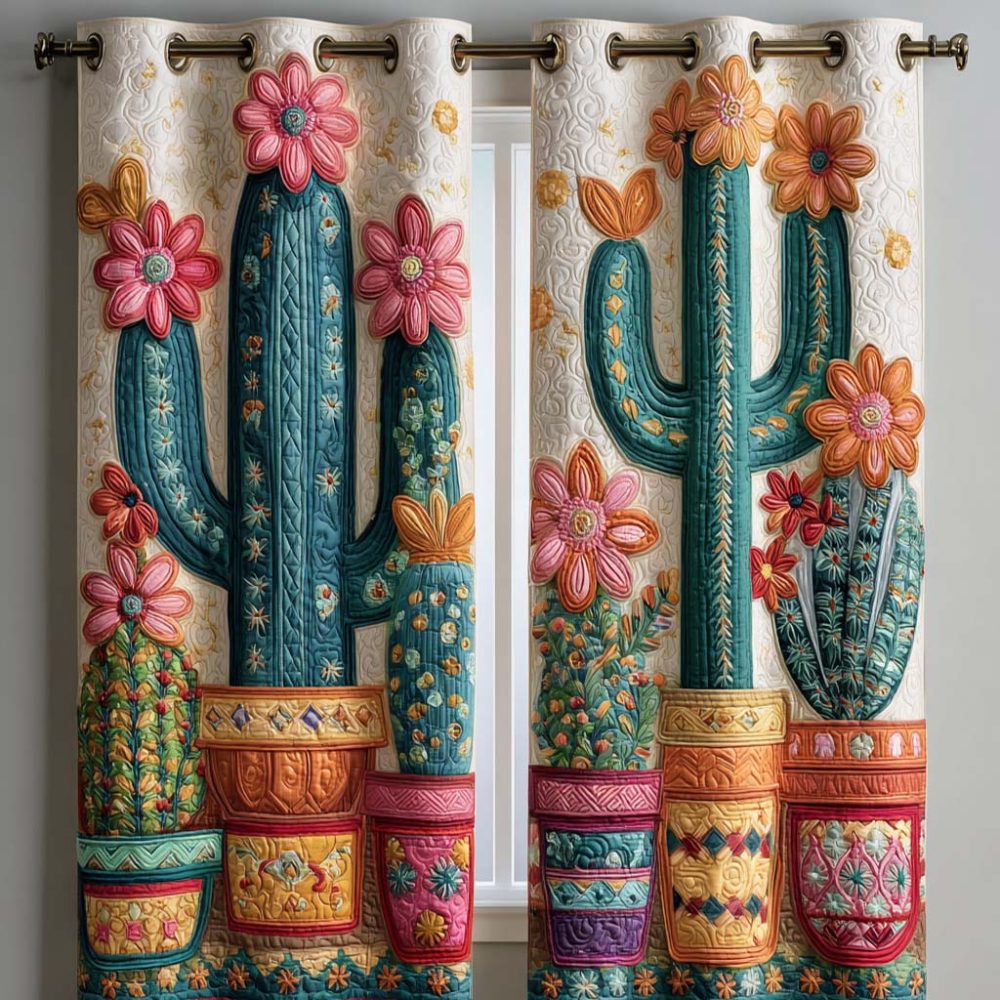 Terracotta Garden Cactus Quilted Curtains