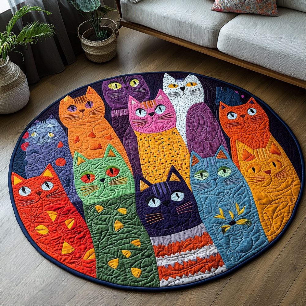 The Cat Parade Quilted Round Mat