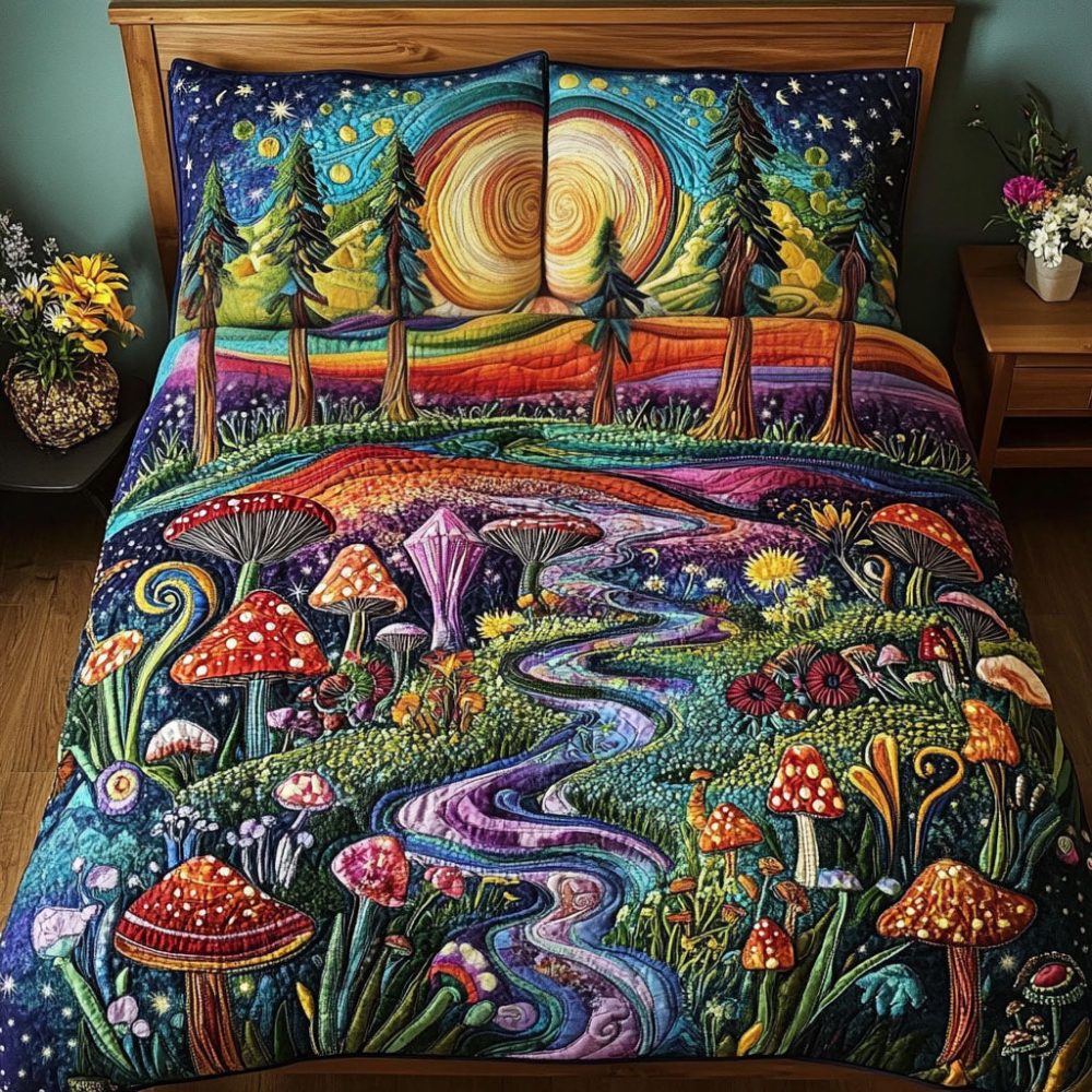 The Mushroom Dream 3-Piece Quilted Bedding Set