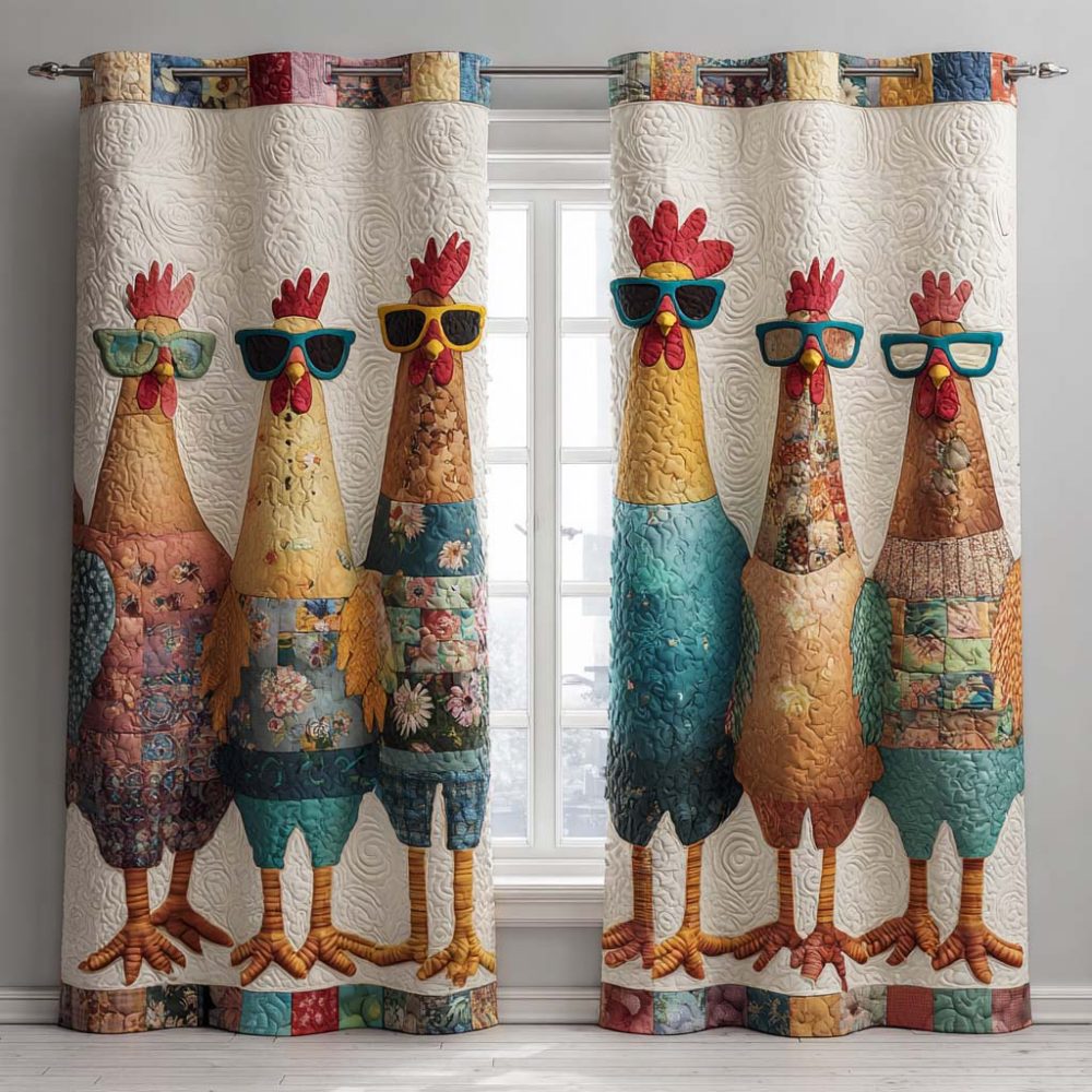 Three Farmyard Hens Quilted Curtains