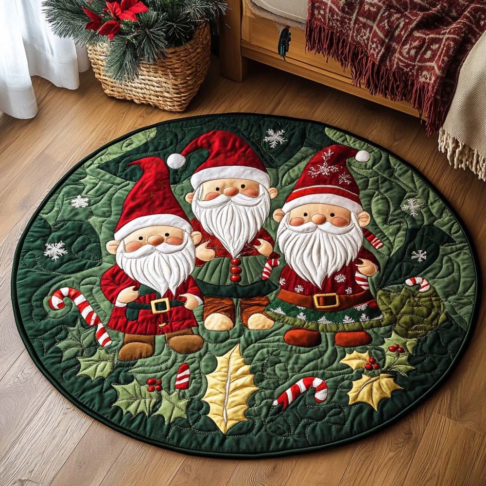 Three Santas Soiree Quilted Round Mat