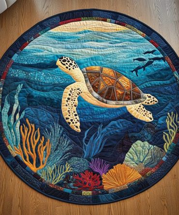 Tidal Turtle Journey Quilted Round Mat