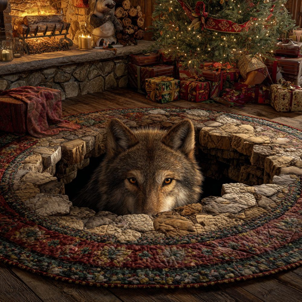 Timber Wolf Eyes Quilted Round Mat