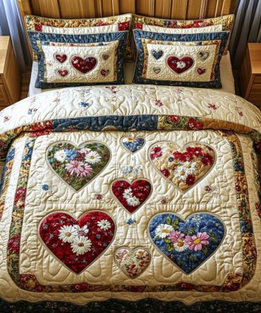 Timeless Hearts Bloom 3-Piece Quilted Bedding Set
