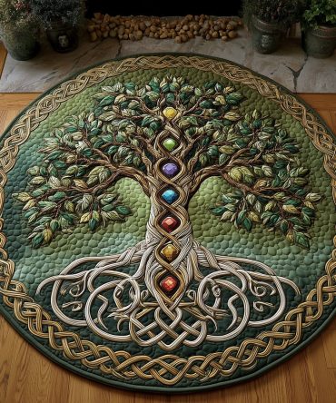 Tree Of Chakras Quilted Round Mat