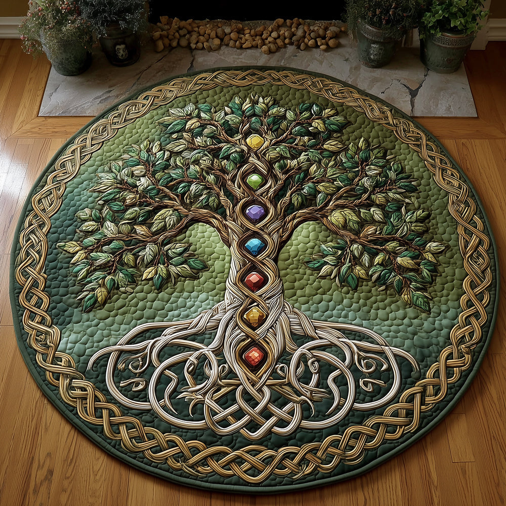 Tree Of Chakras Quilted Round Mat