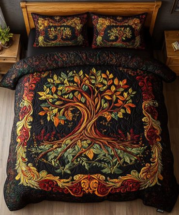 Tree Of Triumph 3-Piece Quilted Bedding Set