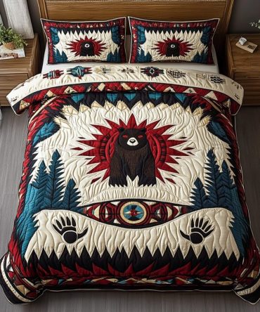 Tribal Paw Prints 3-Piece Quilted Bedding Set
