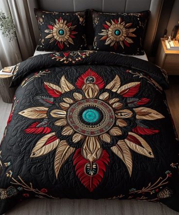 Tribal Sunburst Harmony 3-Piece Quilted Bedding Set