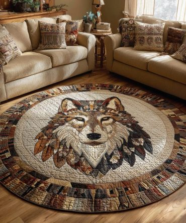 Tribal Wolf Quilted Round Mat