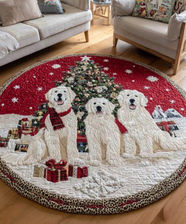 Trio Great Pyrenees Quilted Round Mat