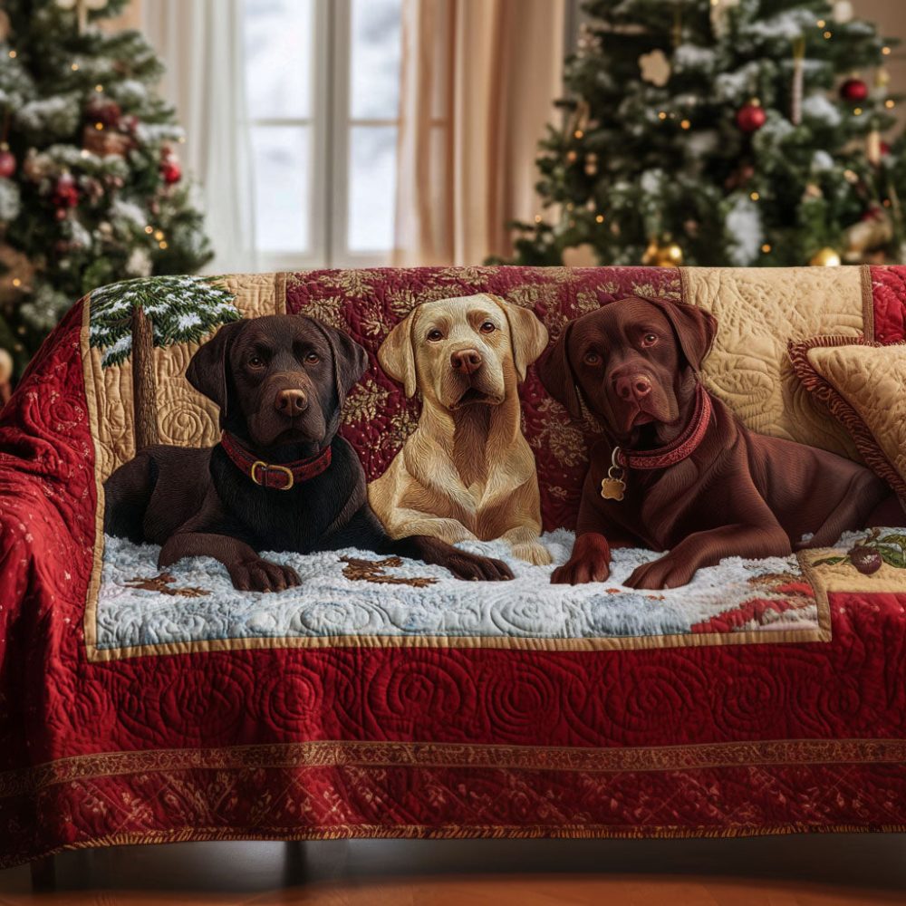 Trio Of Labs Quilted Sofa Cover